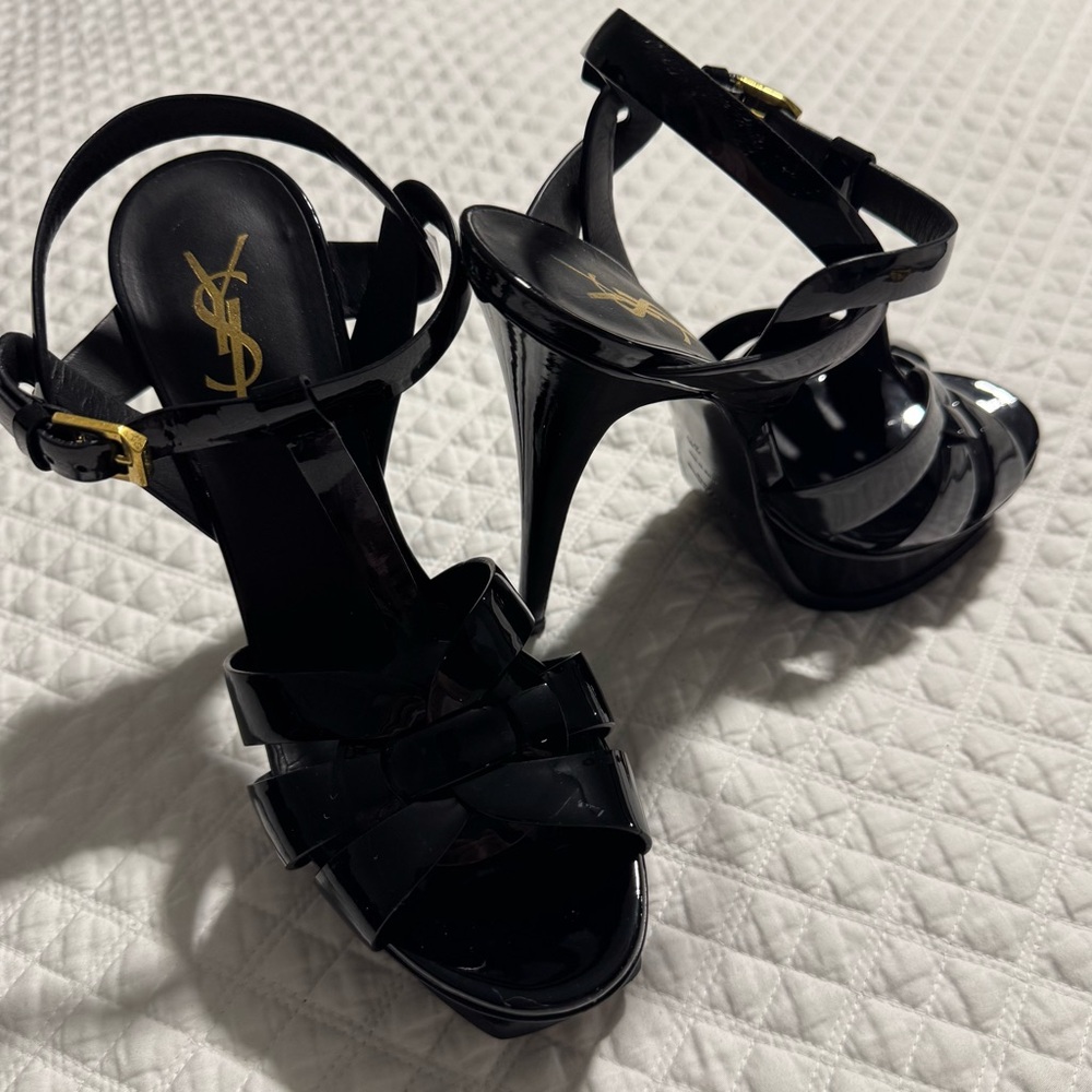 Saint Laurent Black Platform Sandals with Strappy Design - Picture 6 of 14